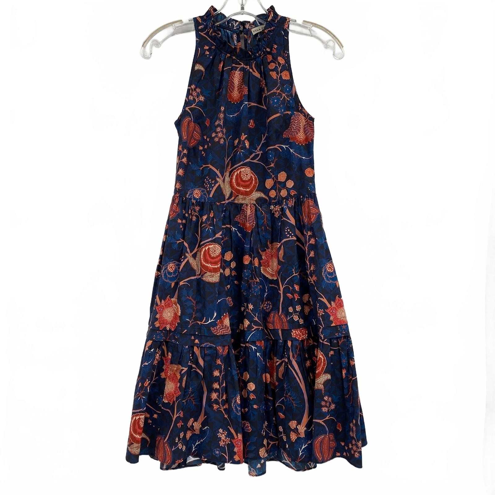 Ulla Johnson Blue Orange Tiered Floral Mini Dress