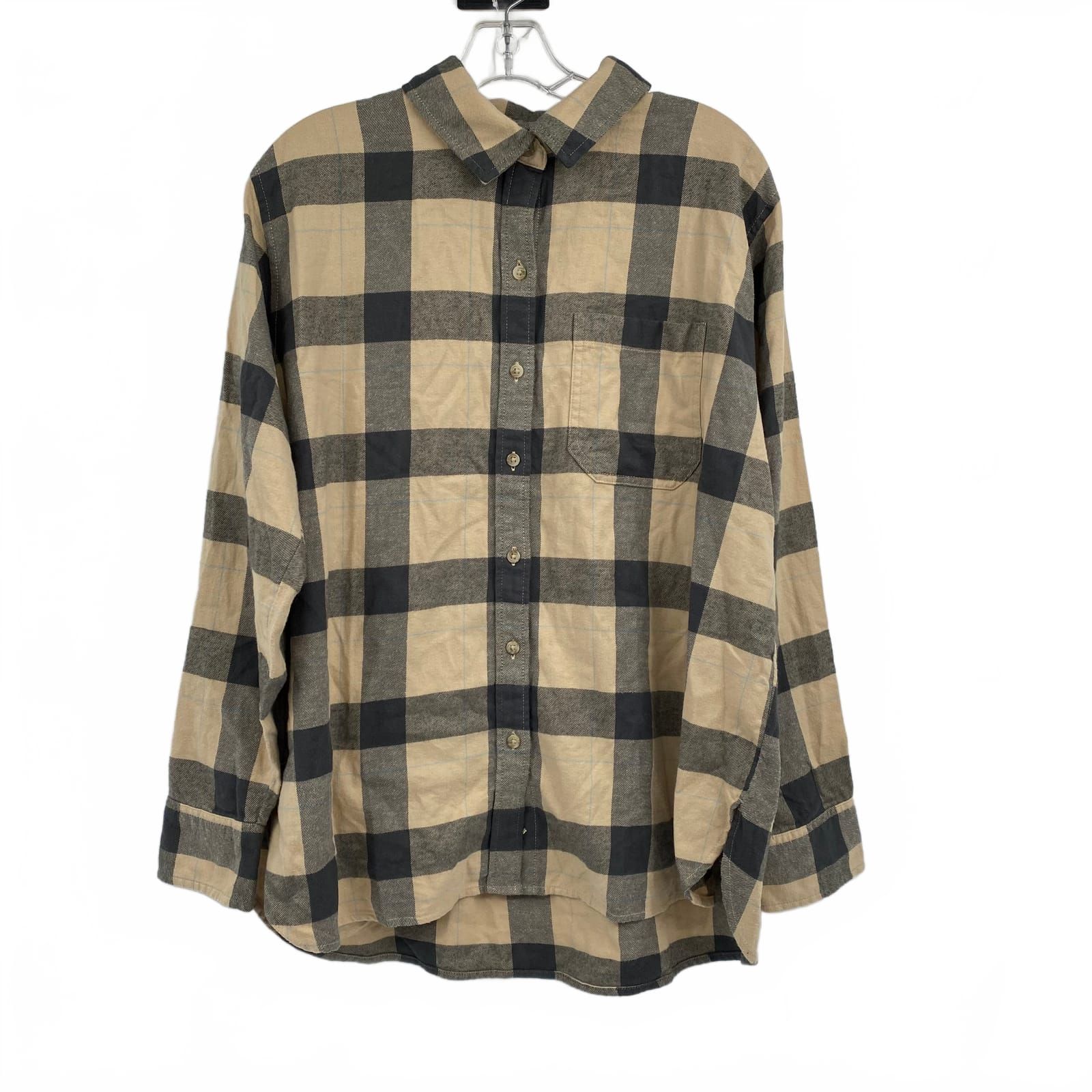 American Eagle Tan Plaid Button-Down Shirt