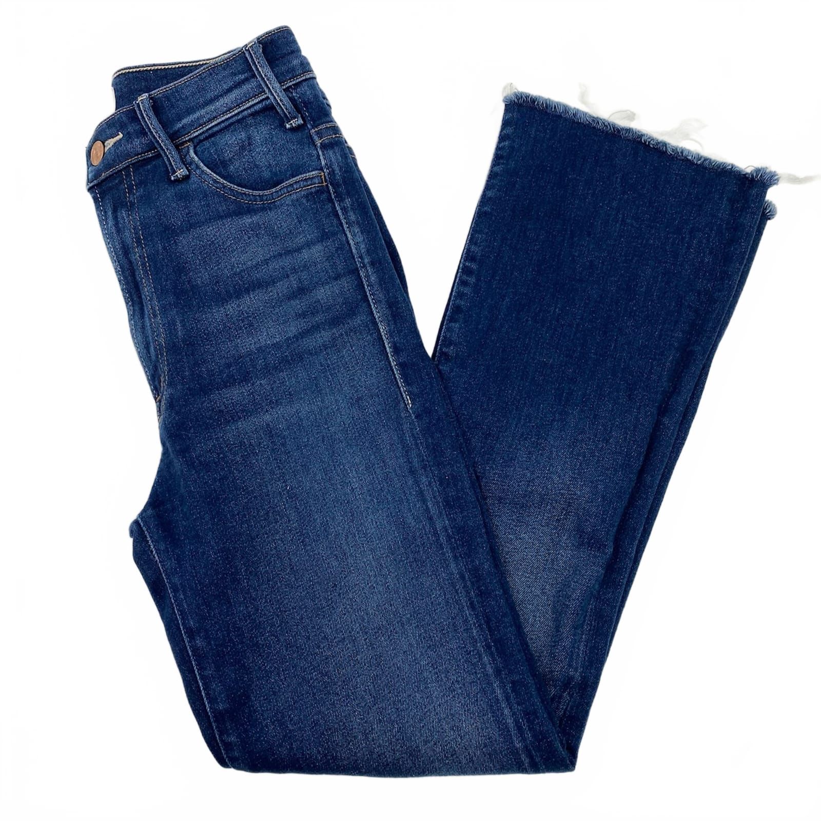 Mother Dark Wash Hustler Ankle Fray Jeans