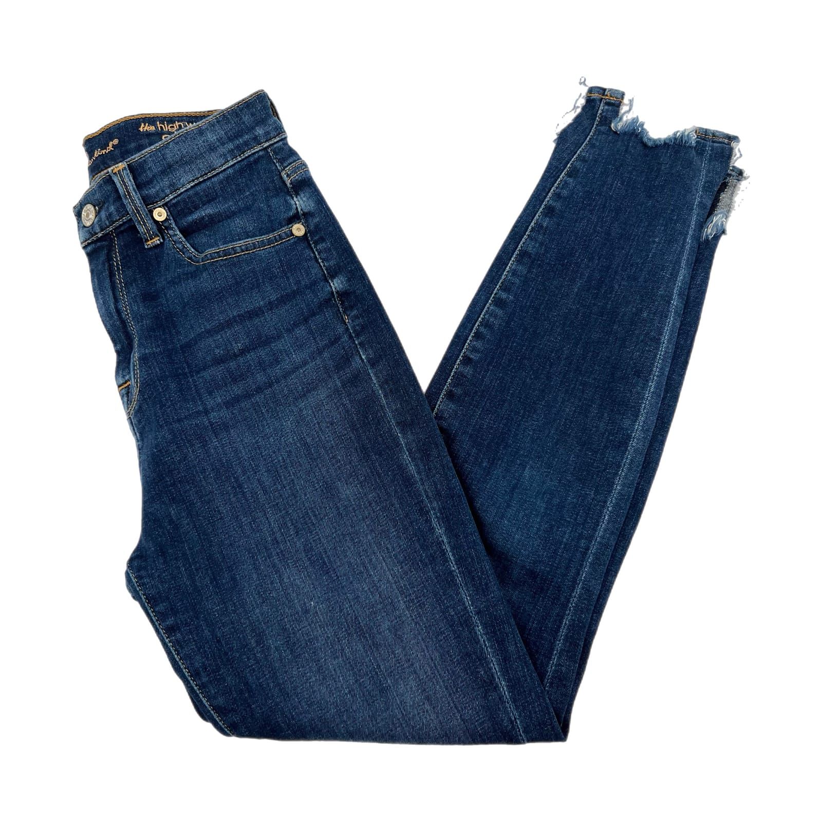 7 For All Mankind Blue Raw Hem High Waist Skinny Jeans