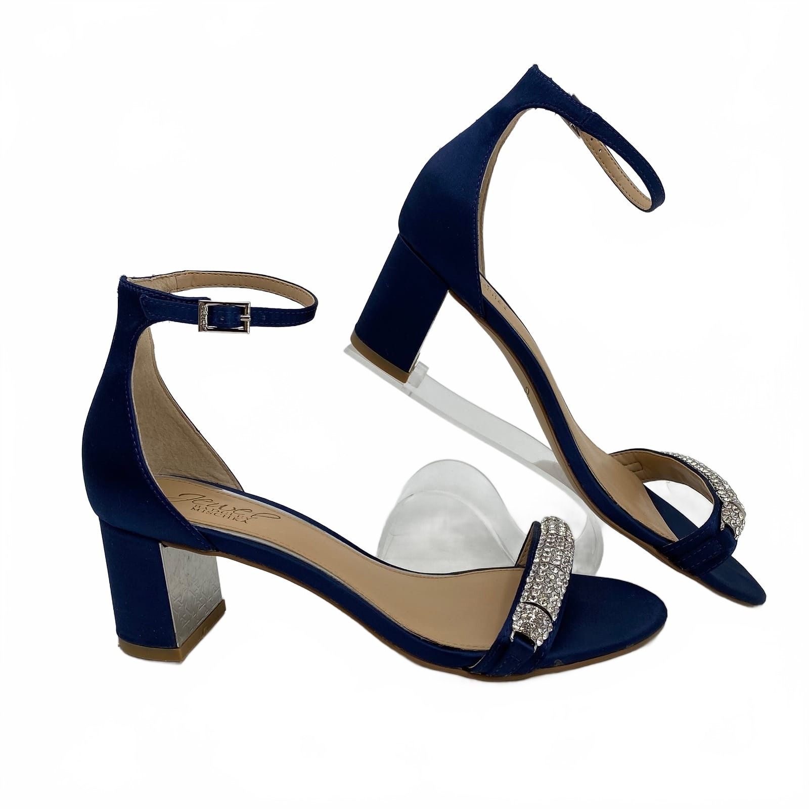 Badgley Mischka Blue Silver Satin Rhinestone Heels