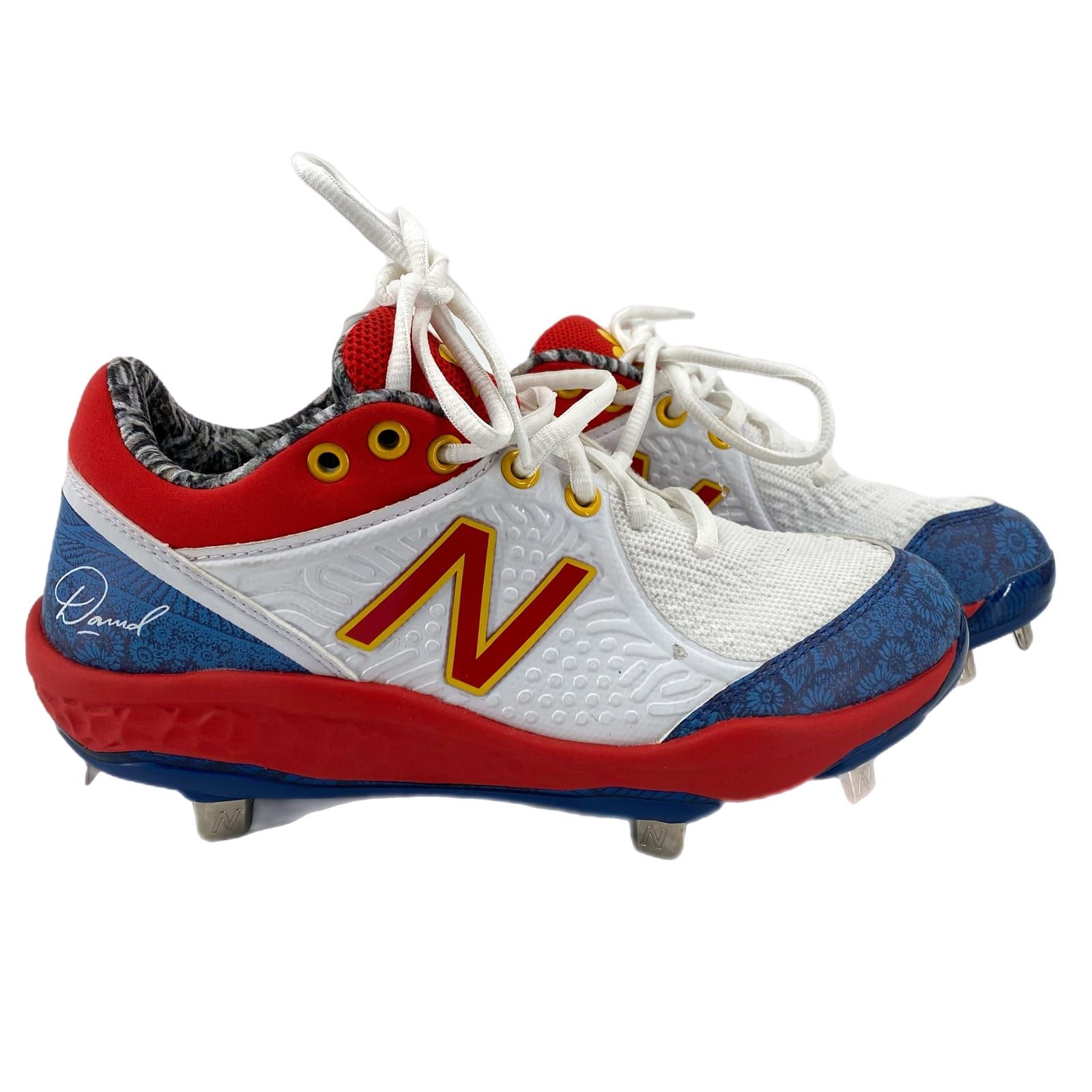 New Balance White & Red Football Cleats