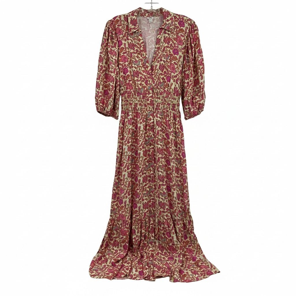 River Island Pink Orange Floral Button Down Midi Dress