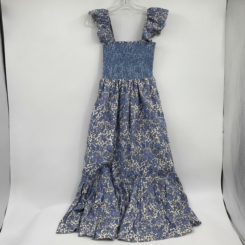 Btb Blue White Floral Smocked Maxi Dress