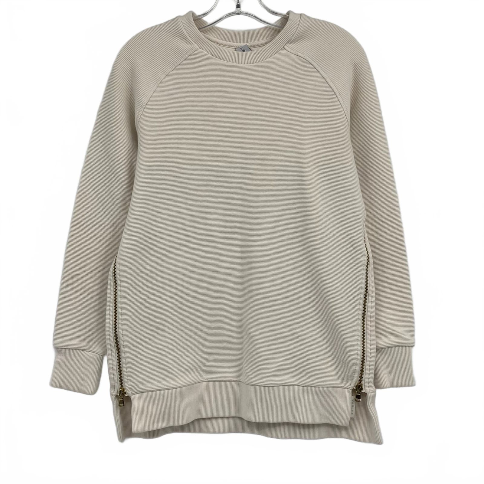 Varley Cream Zipper Side Pullover Sweatshirt