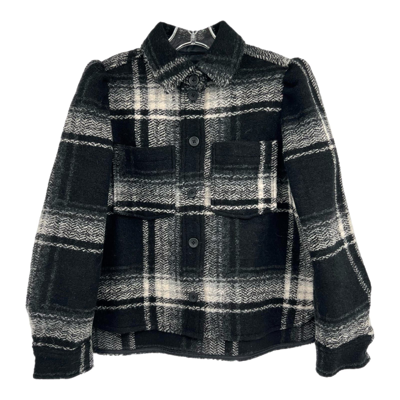 GAP Black Plaid Puff Sleeve Shacket