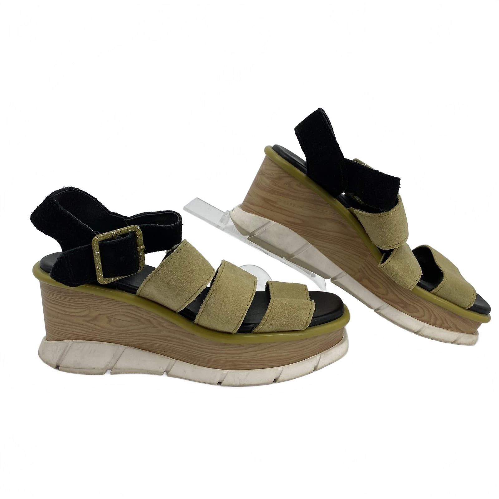 Sorel Green Black Strappy Platform Sandals