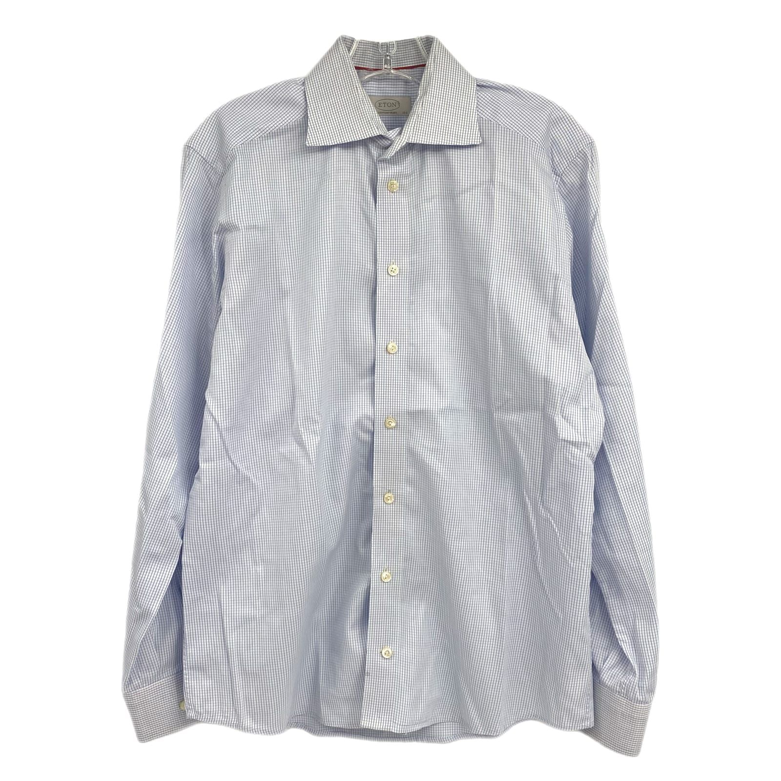 Eton White Blue Grid Long Sleeve Dress Shirt