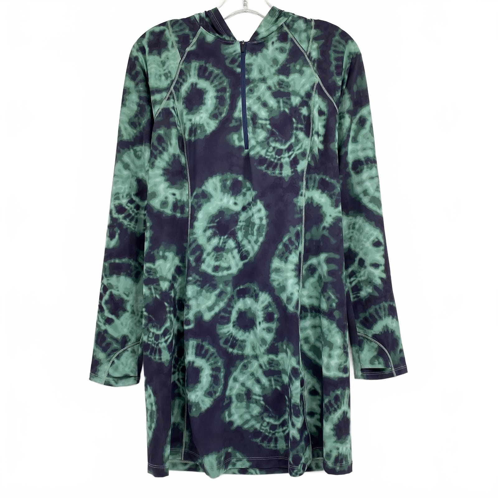 Mountain Hardwear Green Gray Tie Dye Hooded Mini Dress