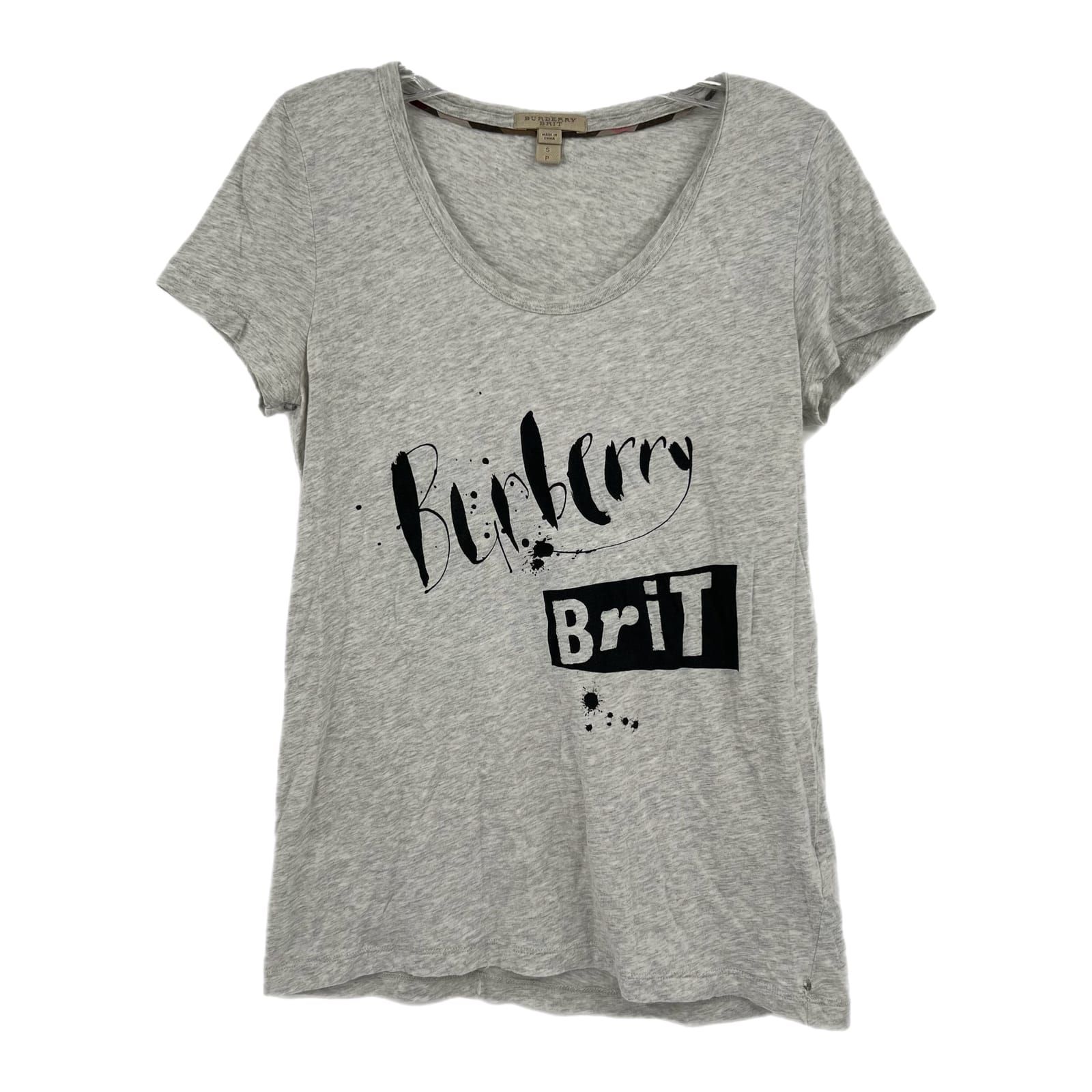 Burberry Gray Black Splatter Logo Print Tee