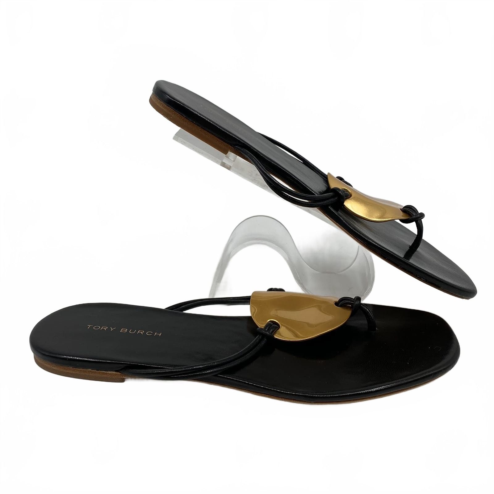 Tory Burch Black Gold Patos Sandals Gold Hardware
