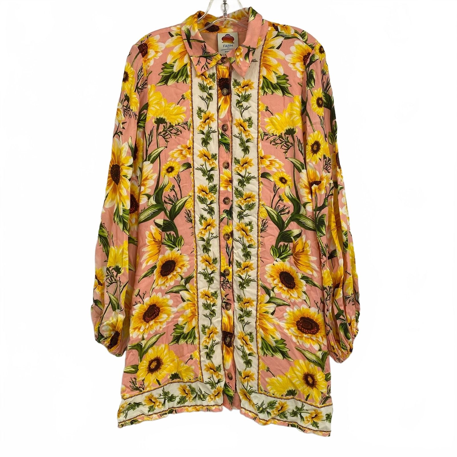 FARM Rio Pink Yellow Sunflower Print Mini Shirt Dress