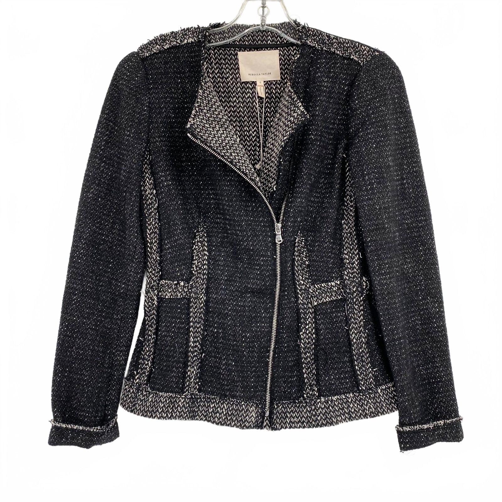 Rebecca Taylor Black White Structured Tweed Knit Blazer Jacket