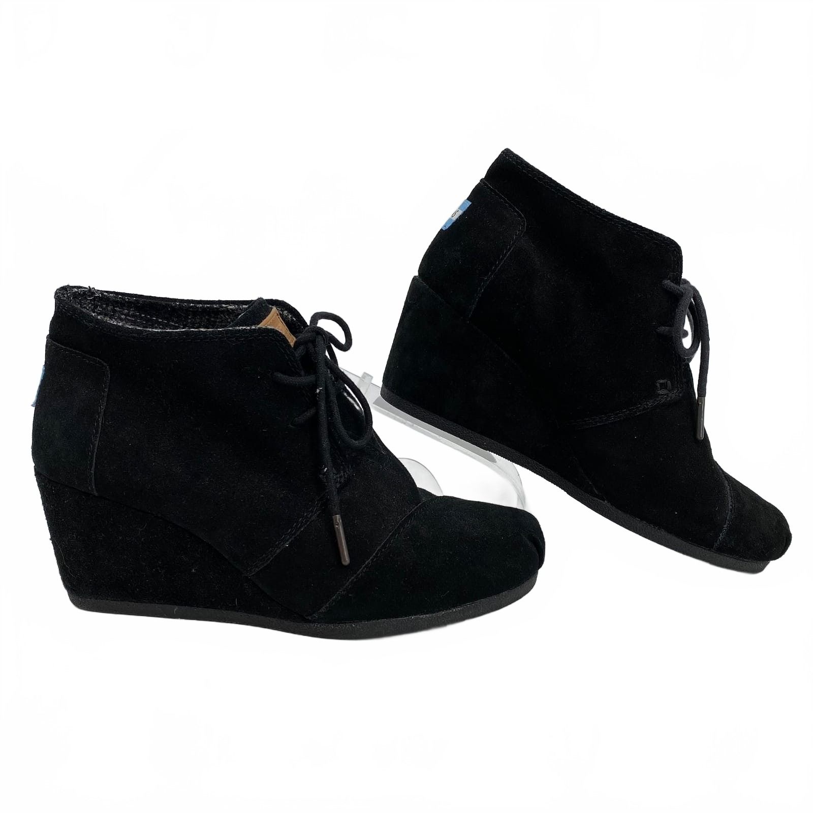 Toms Black Suede Wedge Ankle Booties