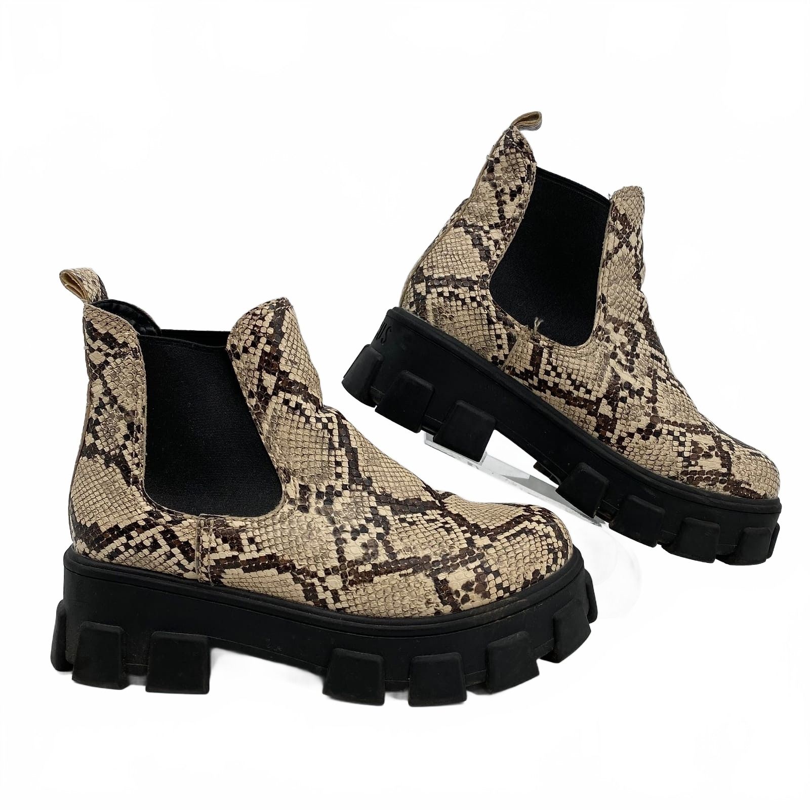 Circus by Sam Edelman Beige/Black Snake Print Faux Leather Ankle Boots