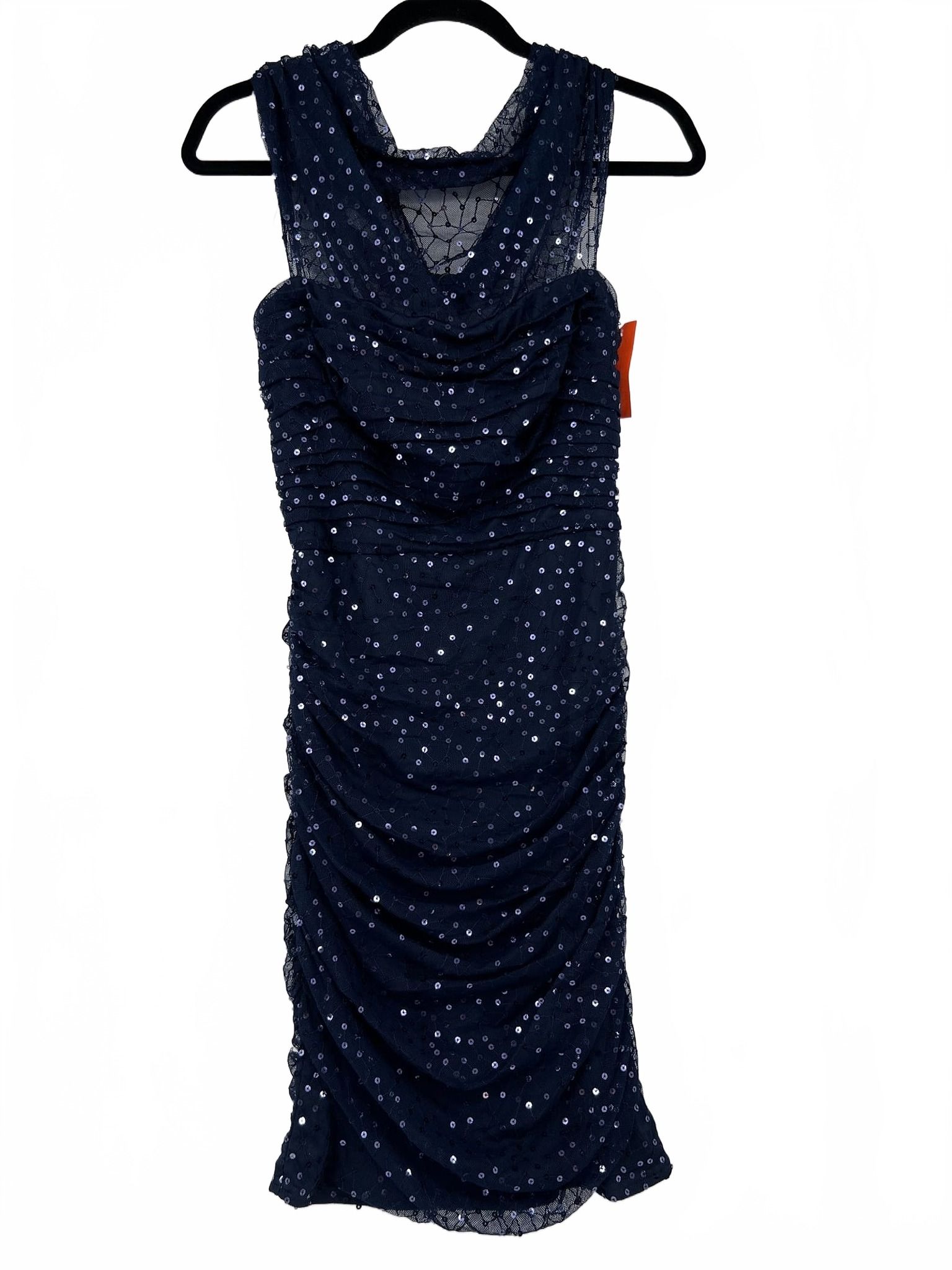 Tadashi Shoji Navy Off-the-Shoulder Sequin Midi Dress