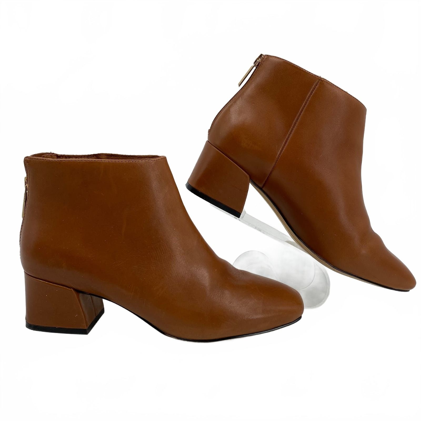 Karl Lagerfeld Brown Hayden Leather Square Toe Ankle Boots