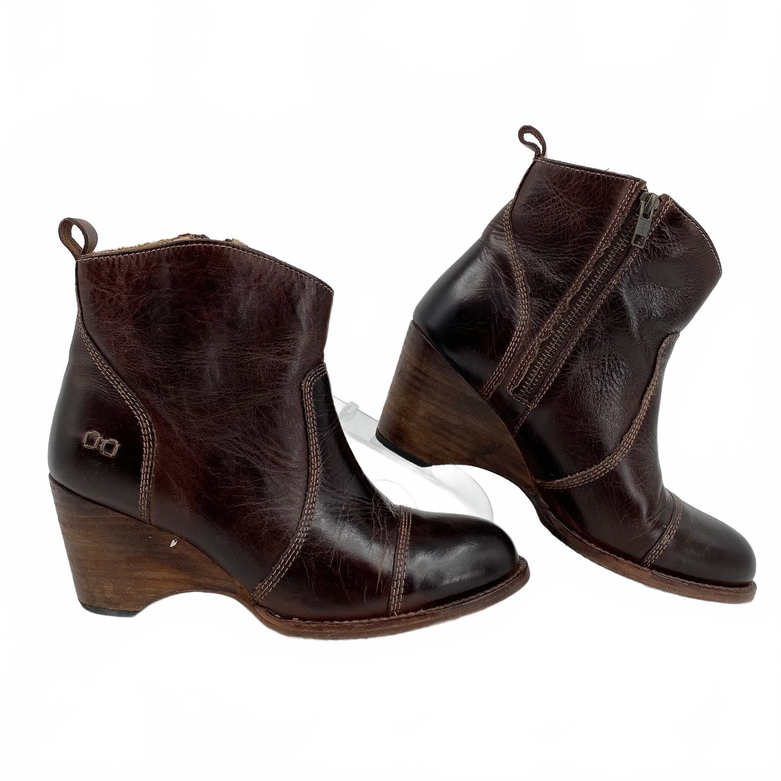 Bed Stu Brown Leather Heeled Ankle Boots