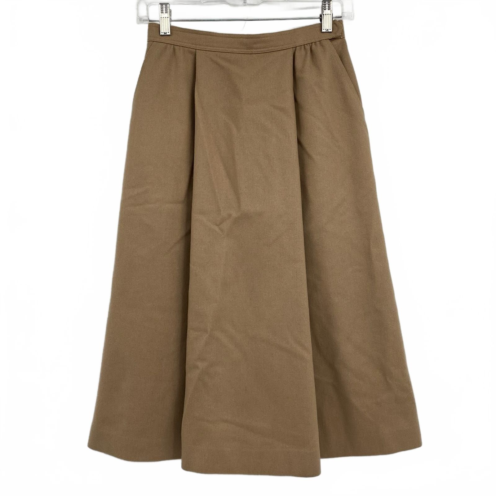 Nordstrom Tan Vintage Wool Pleated Midi Skirt
