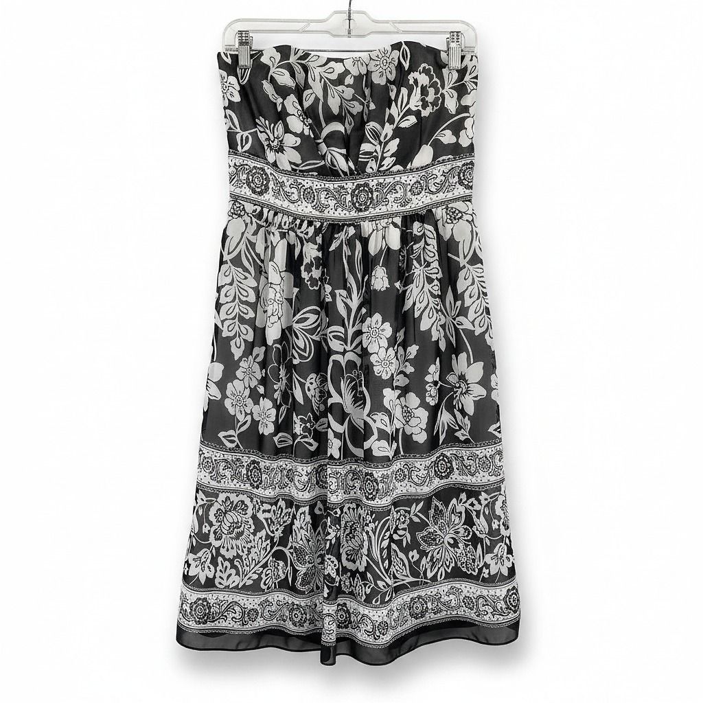 White House Black Market Black White Floral Strapless Mini Dress
