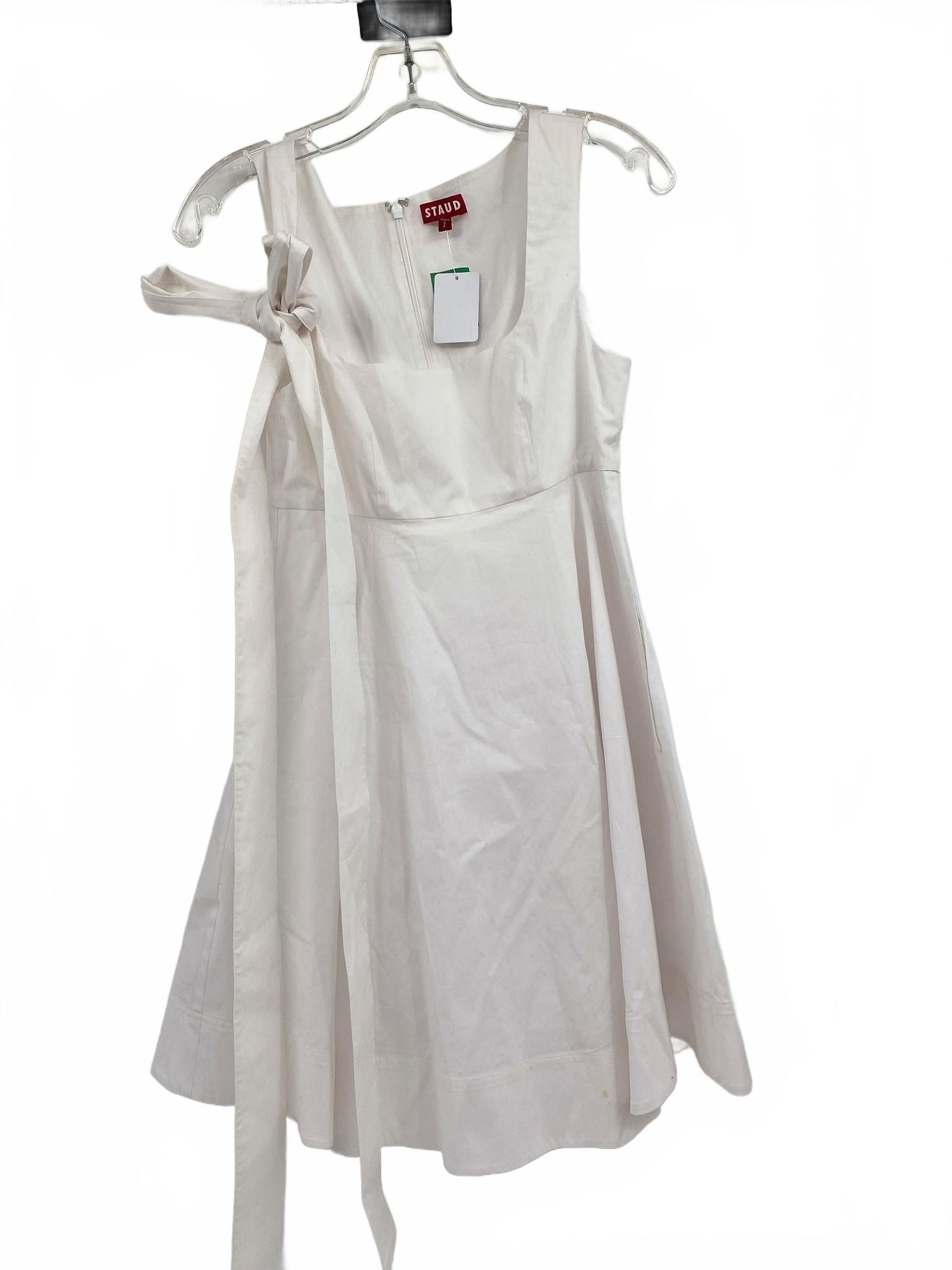 STAUD White Mini Dress with Bow or Belt