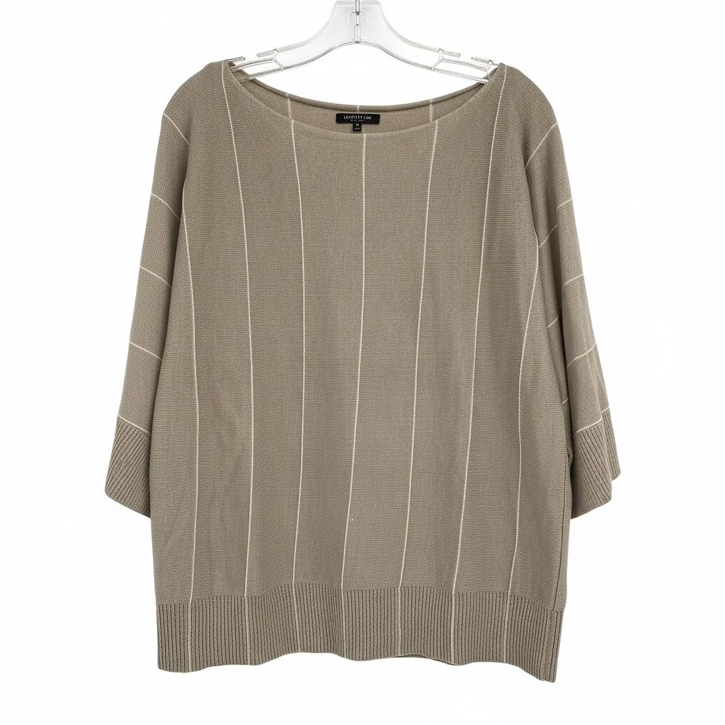 Lafayette 148 New York Beige Striped Boat Neck Sweater