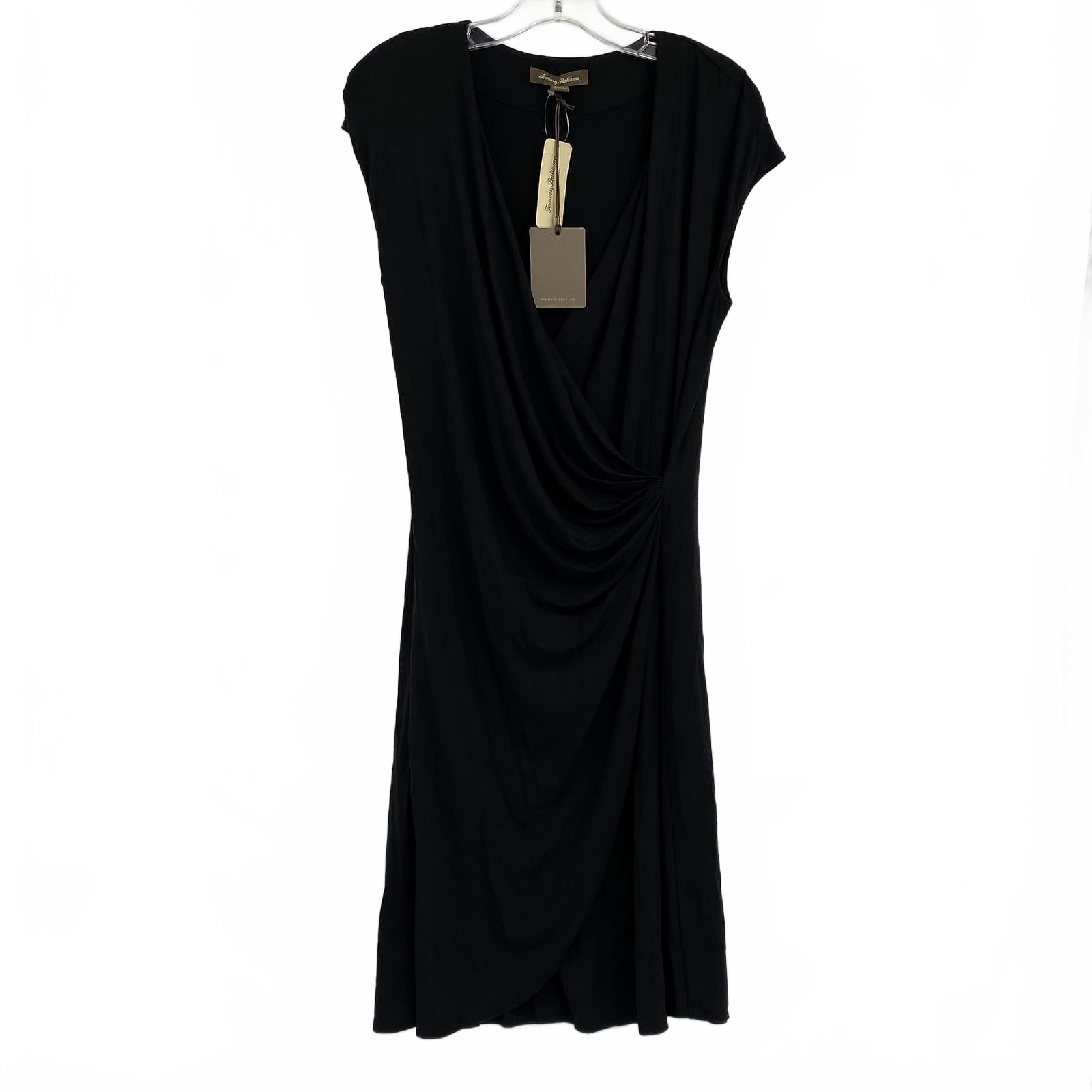 Tommy Bahama Black Side Gather Faux Wrap Mini Dress