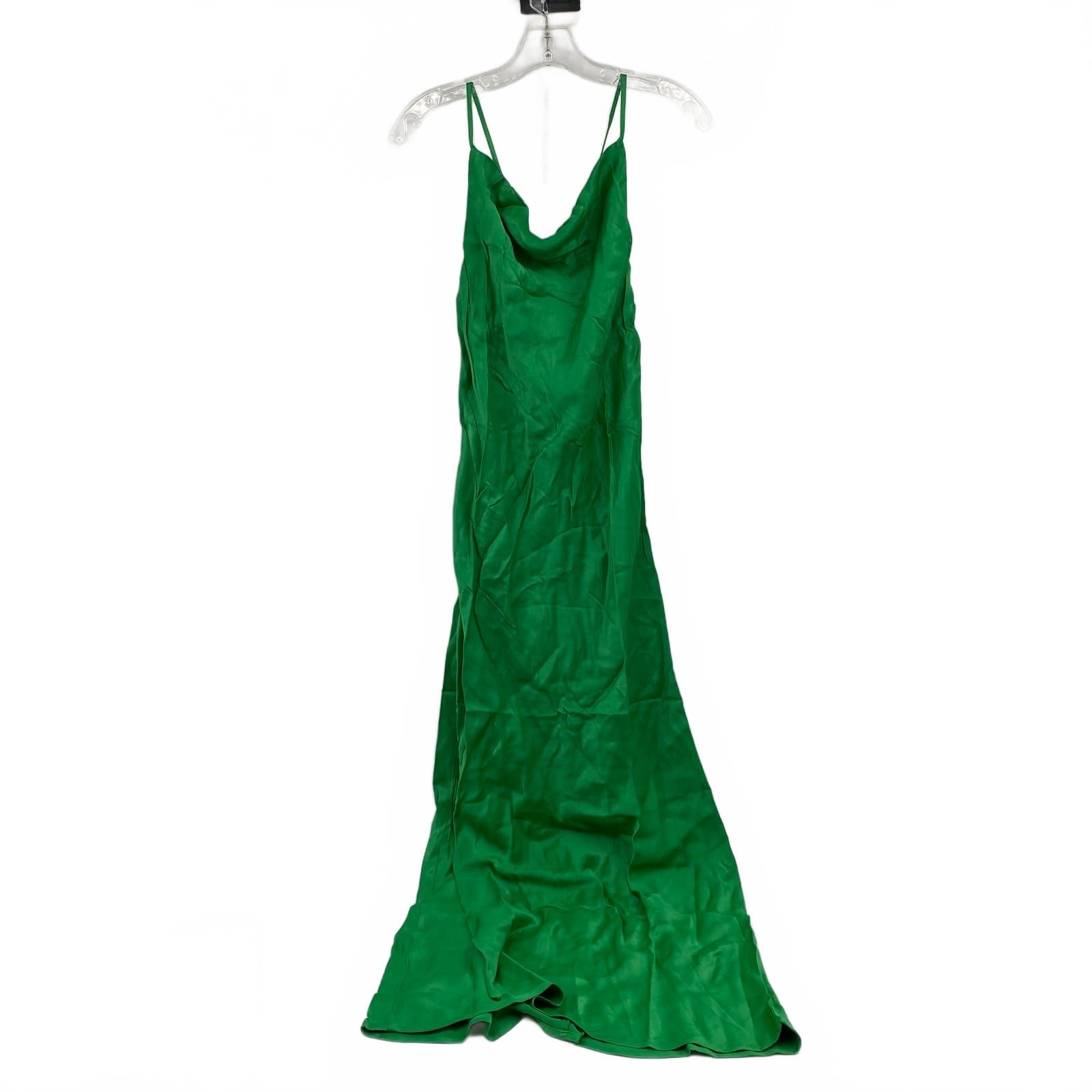 Anthropologie Green Satin Maxi Dress