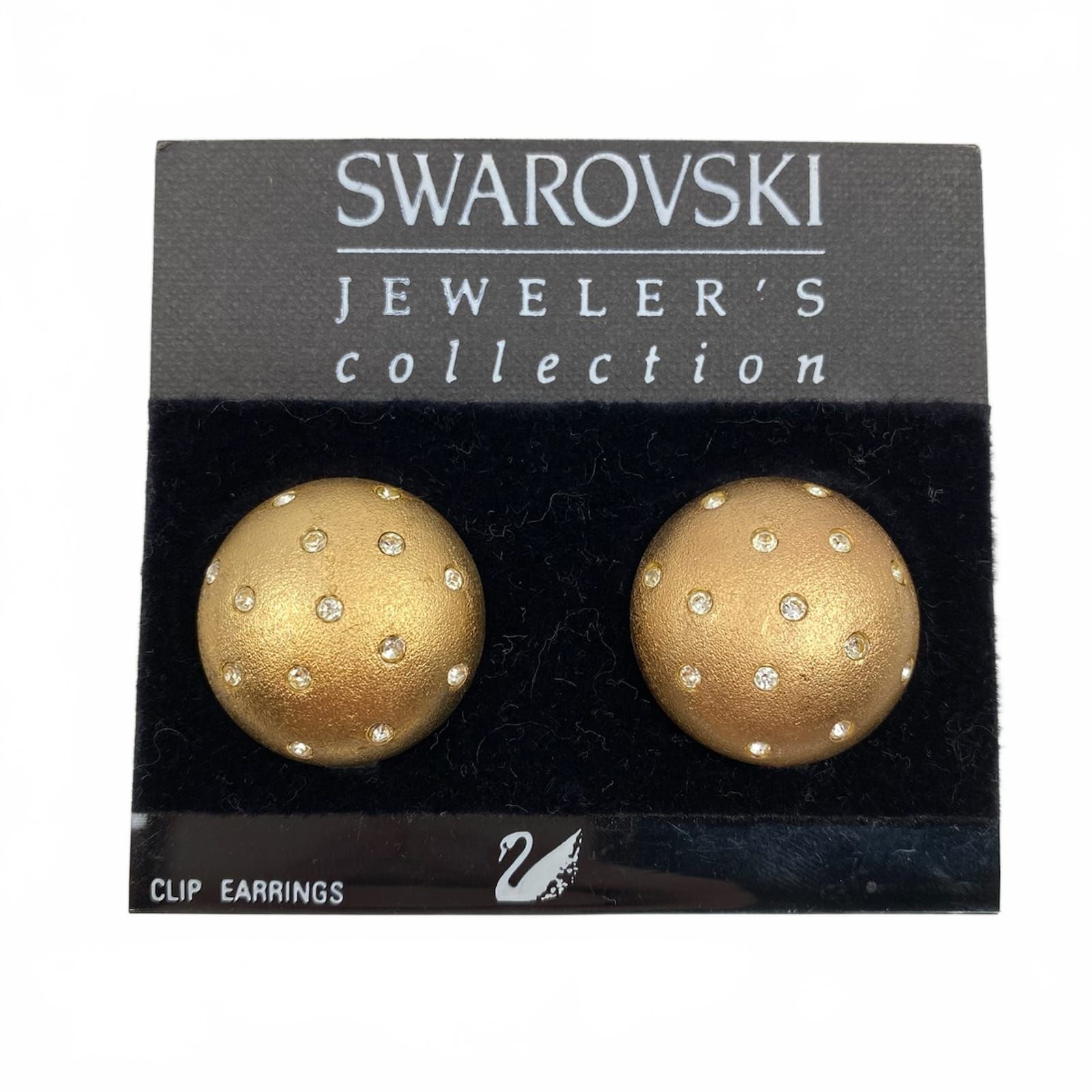 Swarovski Gold Circle Jeweled Clip-On Earrings