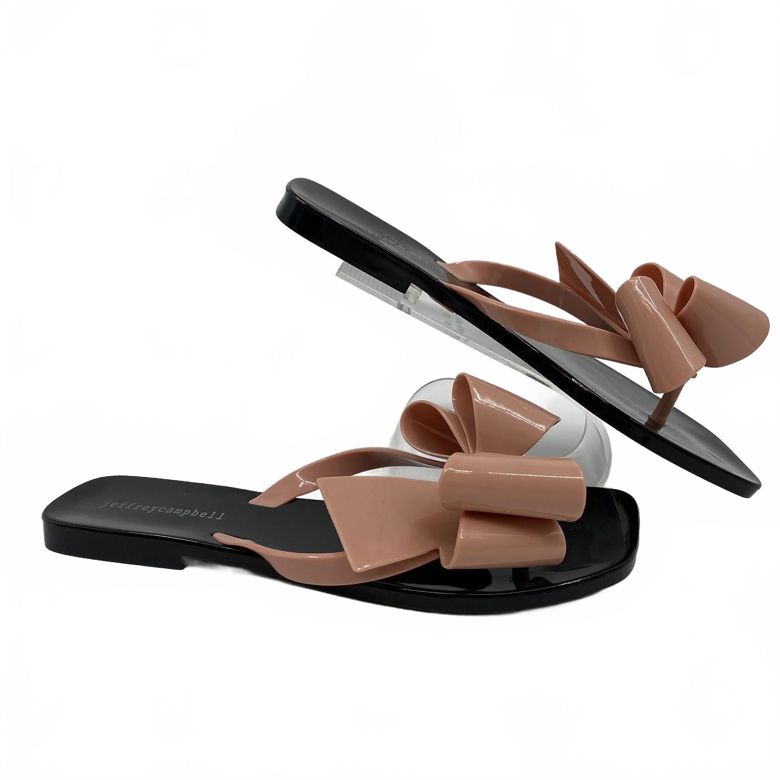Jeffrey Campbell Black Pink Rubber Bow Flip Flops