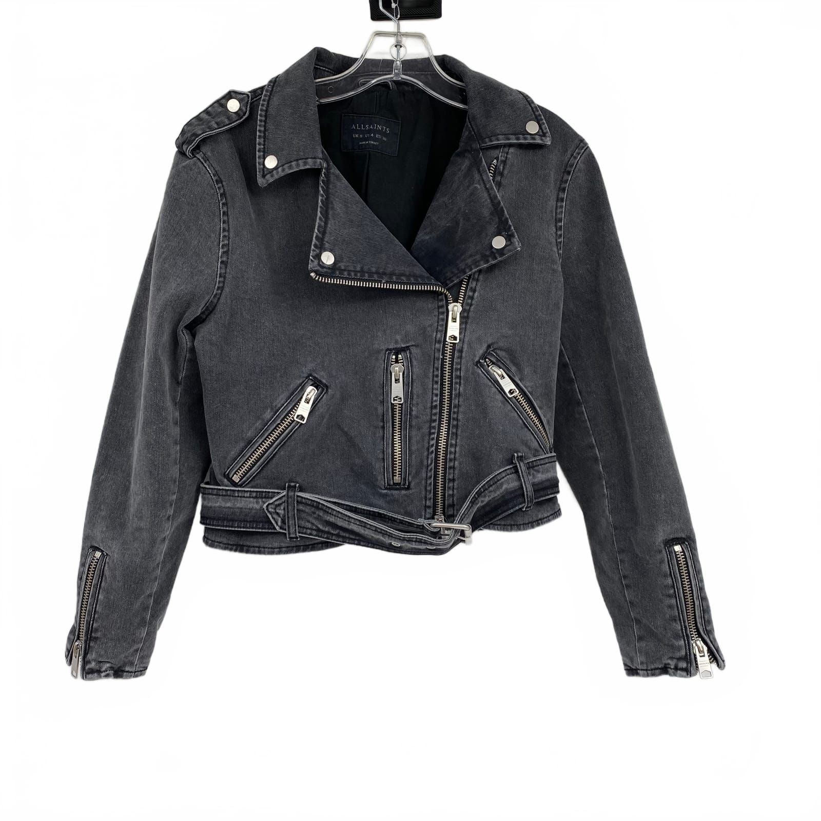 All Saints Black Cotton Blend Motorcycle Jacket