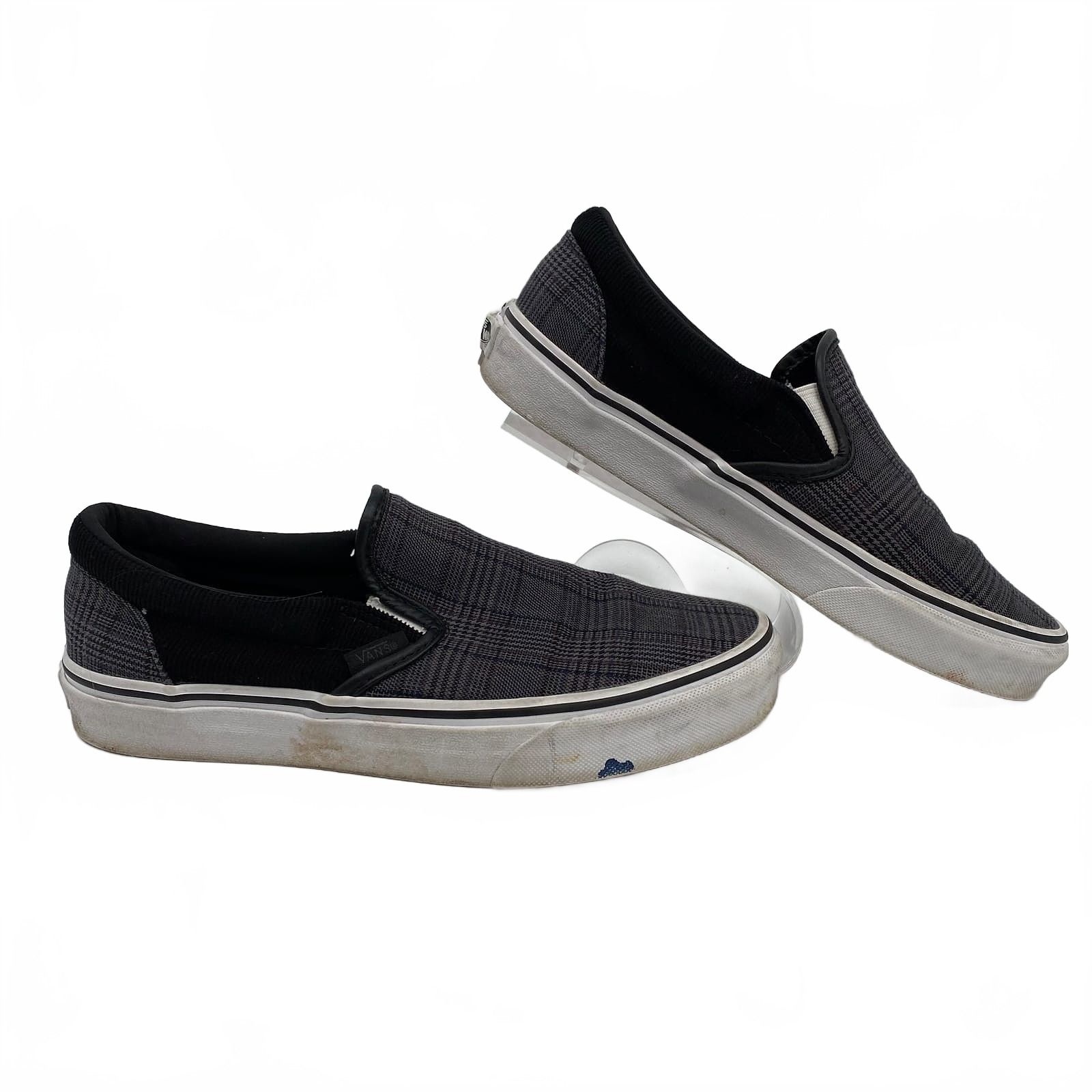 Vans Black Gray Plaid and Corduroy Accent Slip-On Sneakers