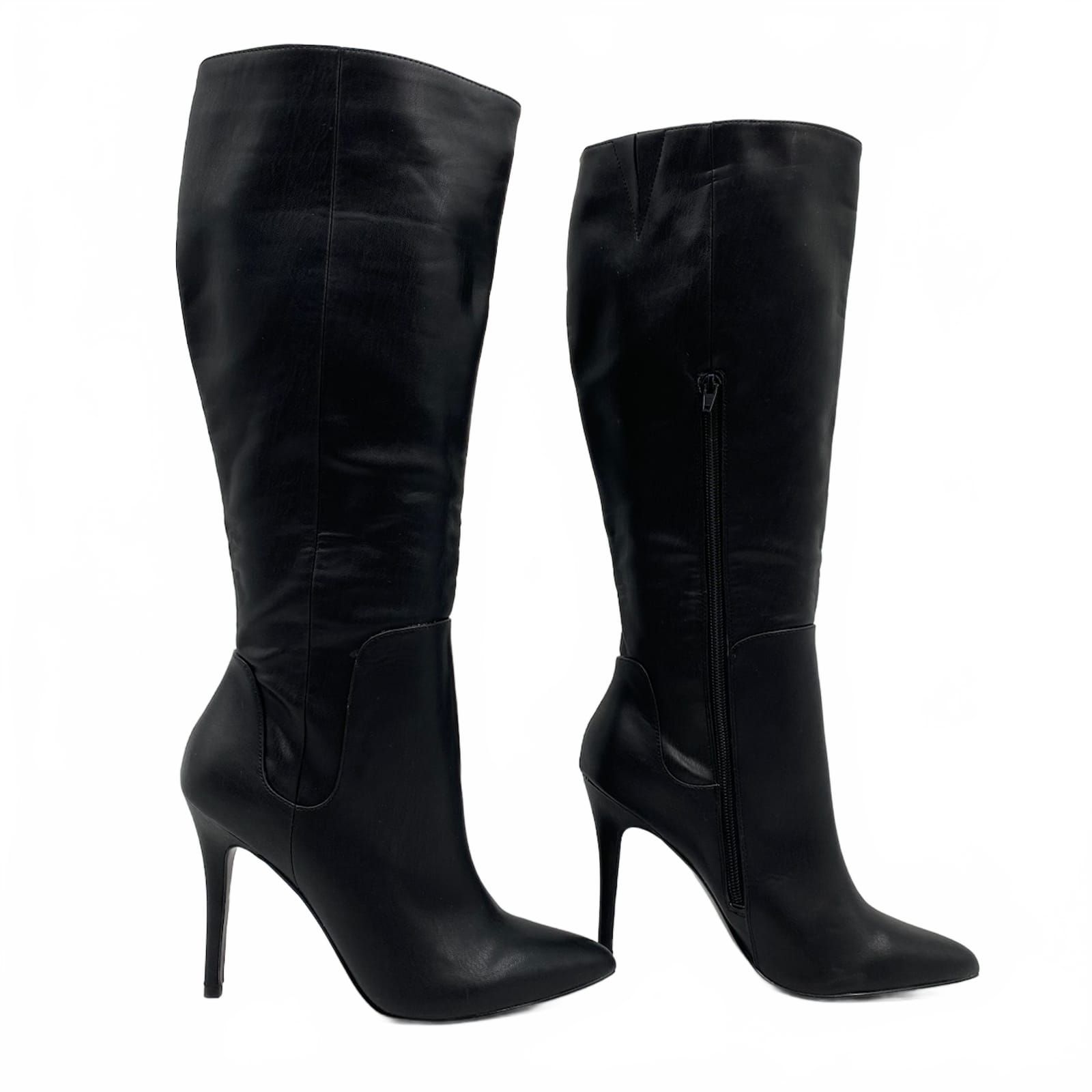 Charles David Black Faux Leather Knee-High Stiletto Boots
