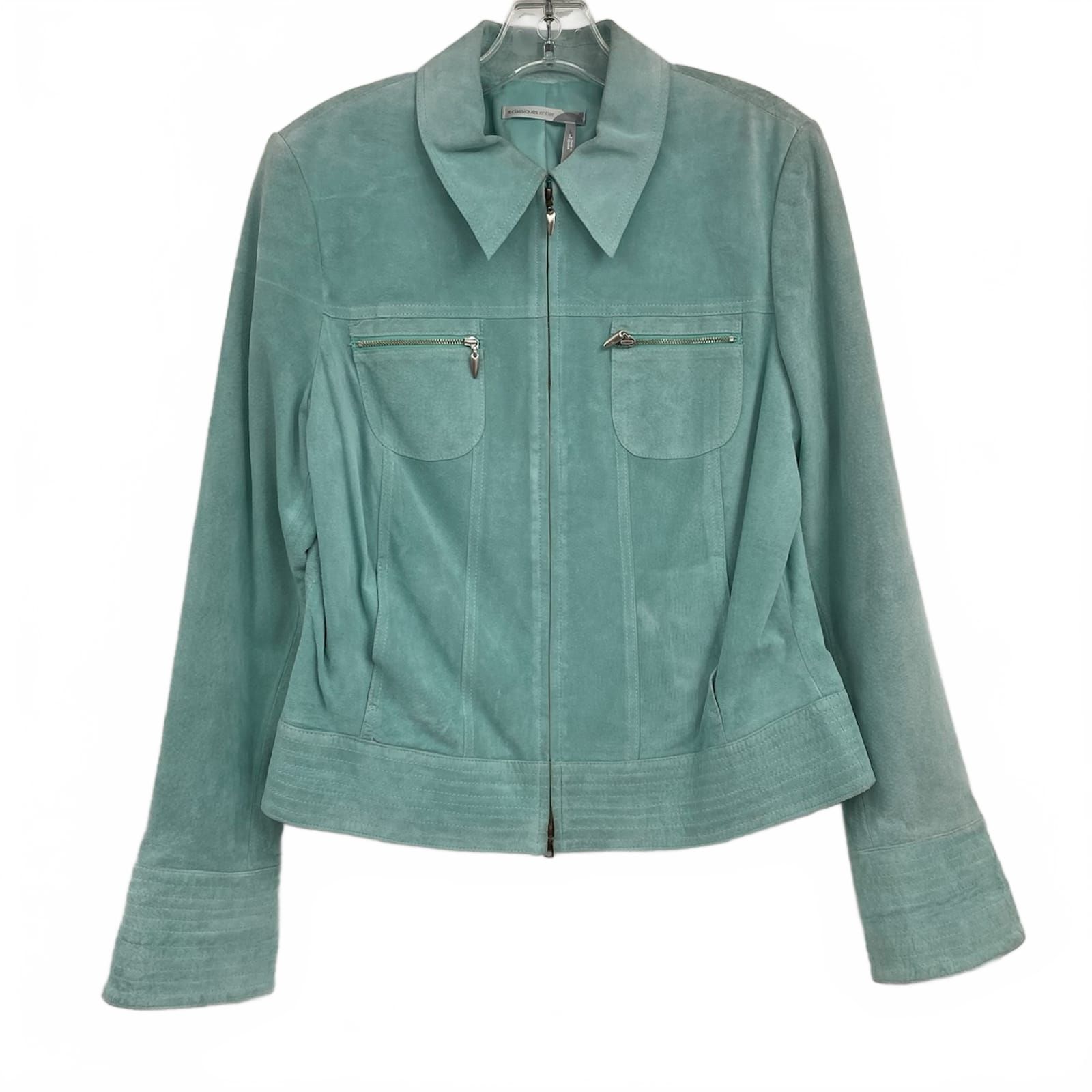 Classiques Entier Teal Blue Leather Zip-Up Jacket