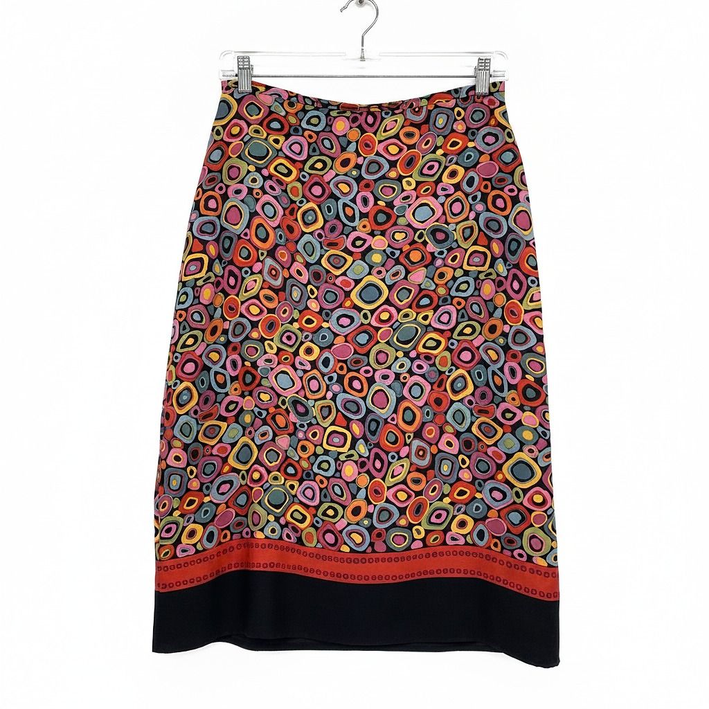 Harold’s Black and Multicolor Silk Abstract Circle Print Midi Dress |Regular 10