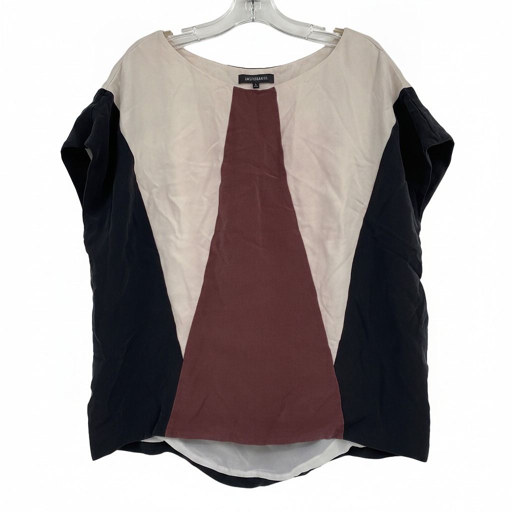 Lafayette 148 Black Cream Brown Silk Colorblock Blouse