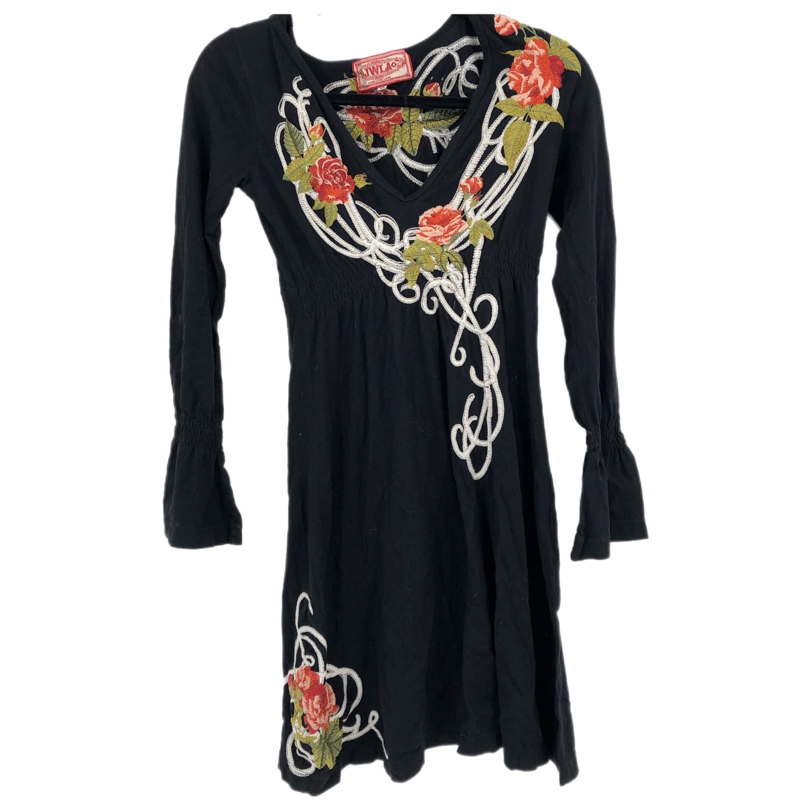 Versatile Black & Red Floral V-Neck Dress