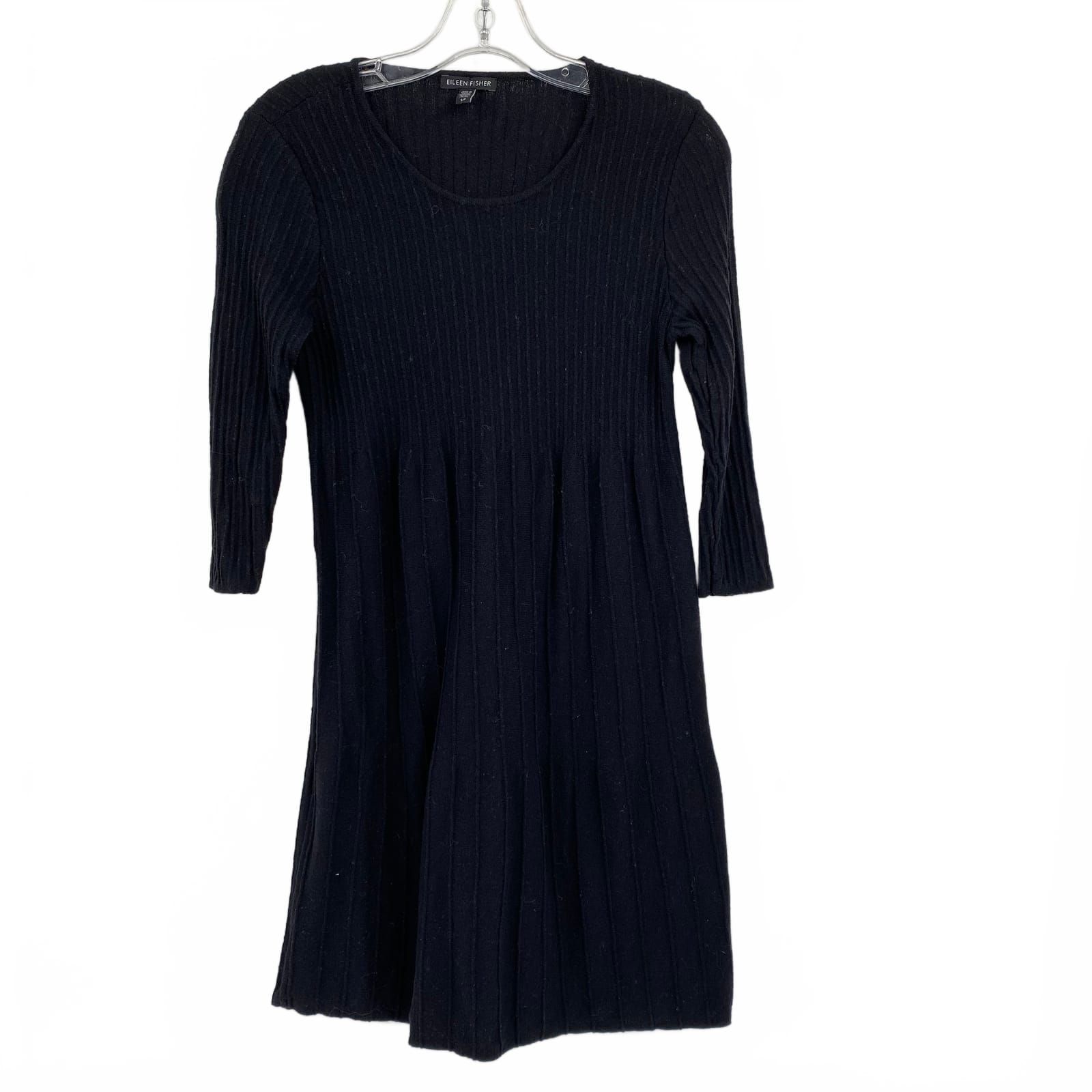 Eileen Fisher Black Wool Mini Sweater Dress