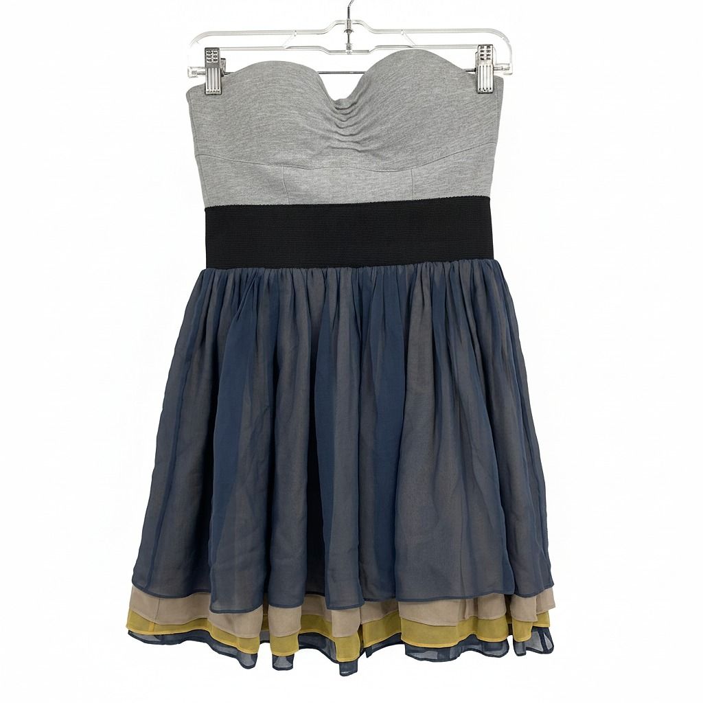LaRok Navy Gray Strapless Mini Dress