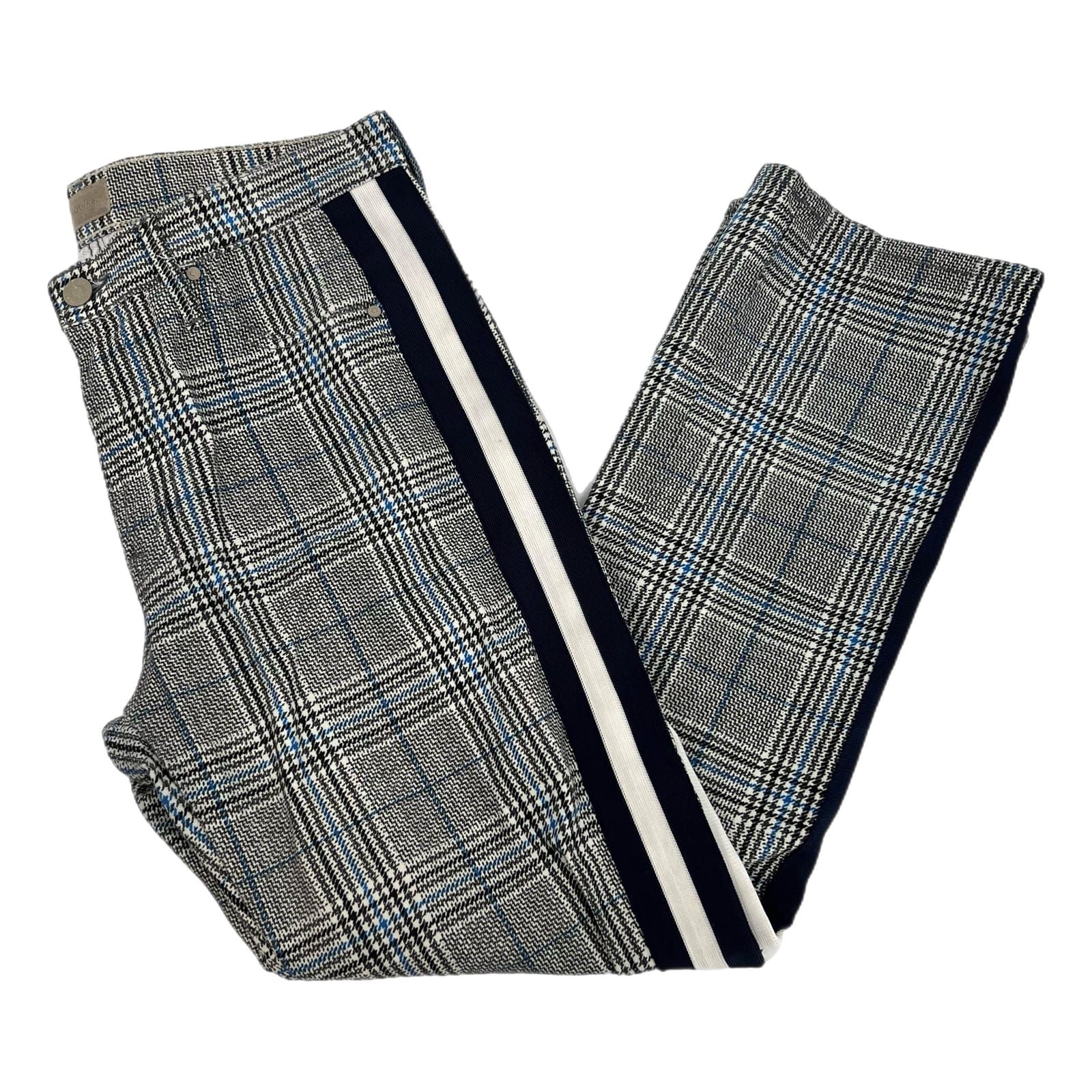 MOTHER Blue Black Plaid Side Stripe Insider Ankle Pants