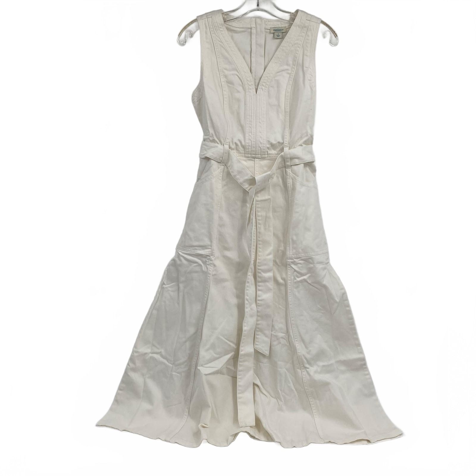Sundance White Cotton Sleeveless Midi Dress