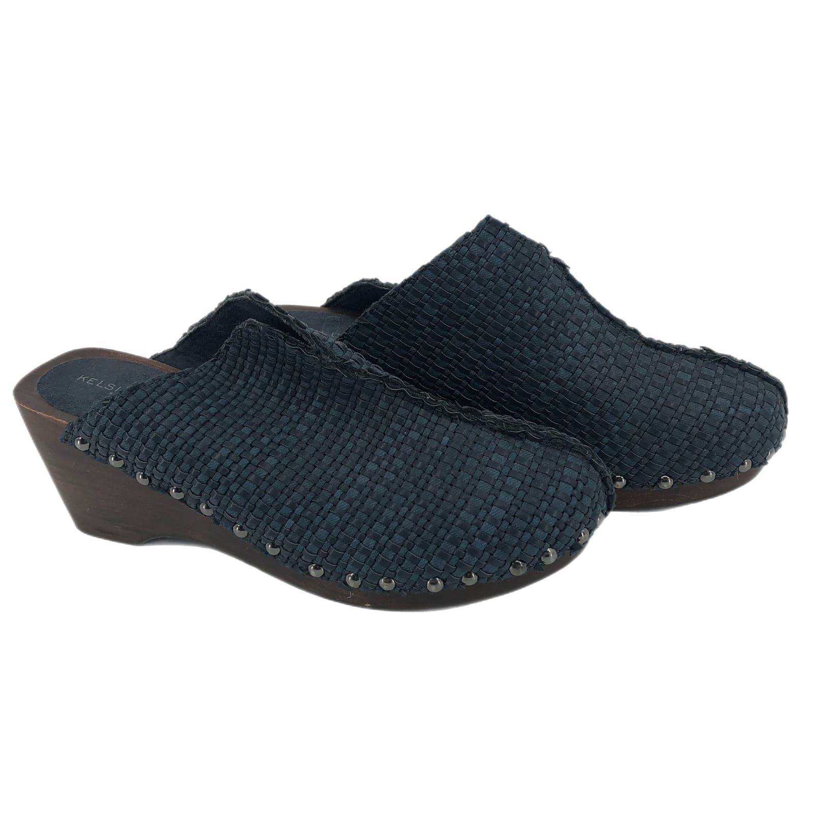 Kelsi Dagger Blue & Brown Studded Mules & Clogs