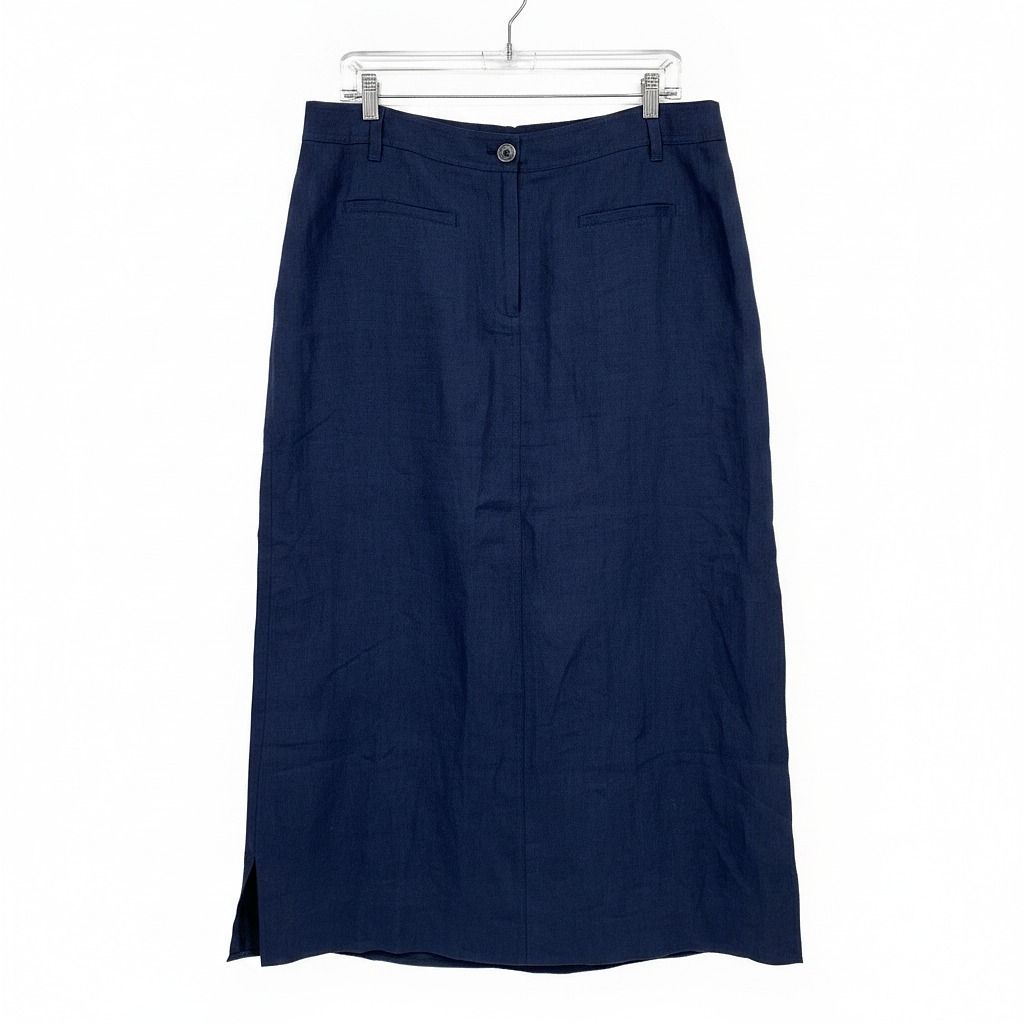 Talbots Navy Blue Linen Midi Skirt