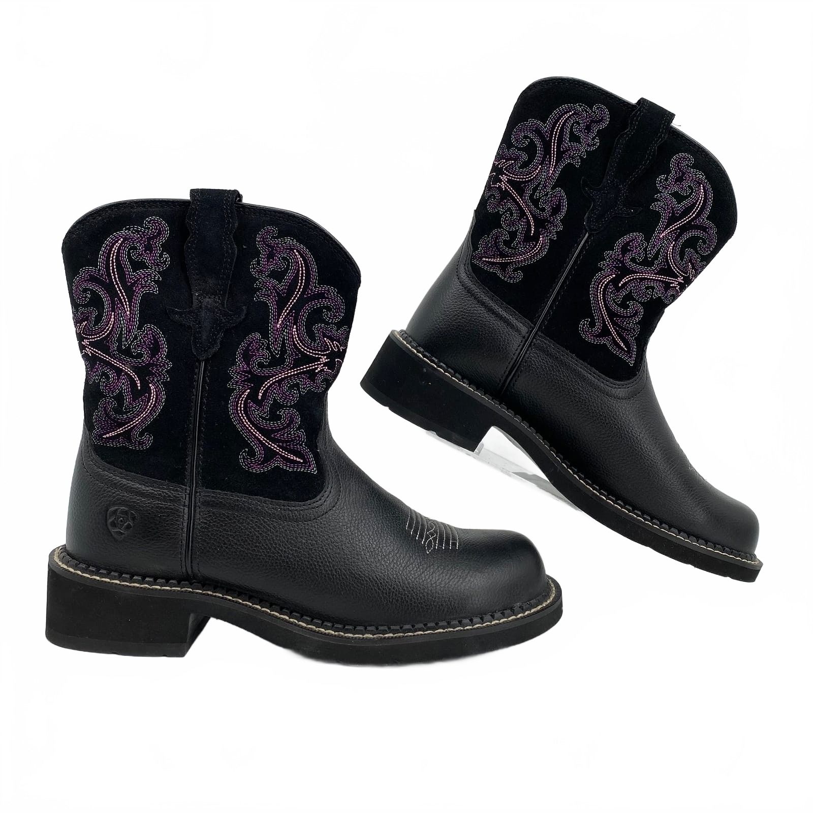 Ariat Black Purple Embroidered Leather Western Boots