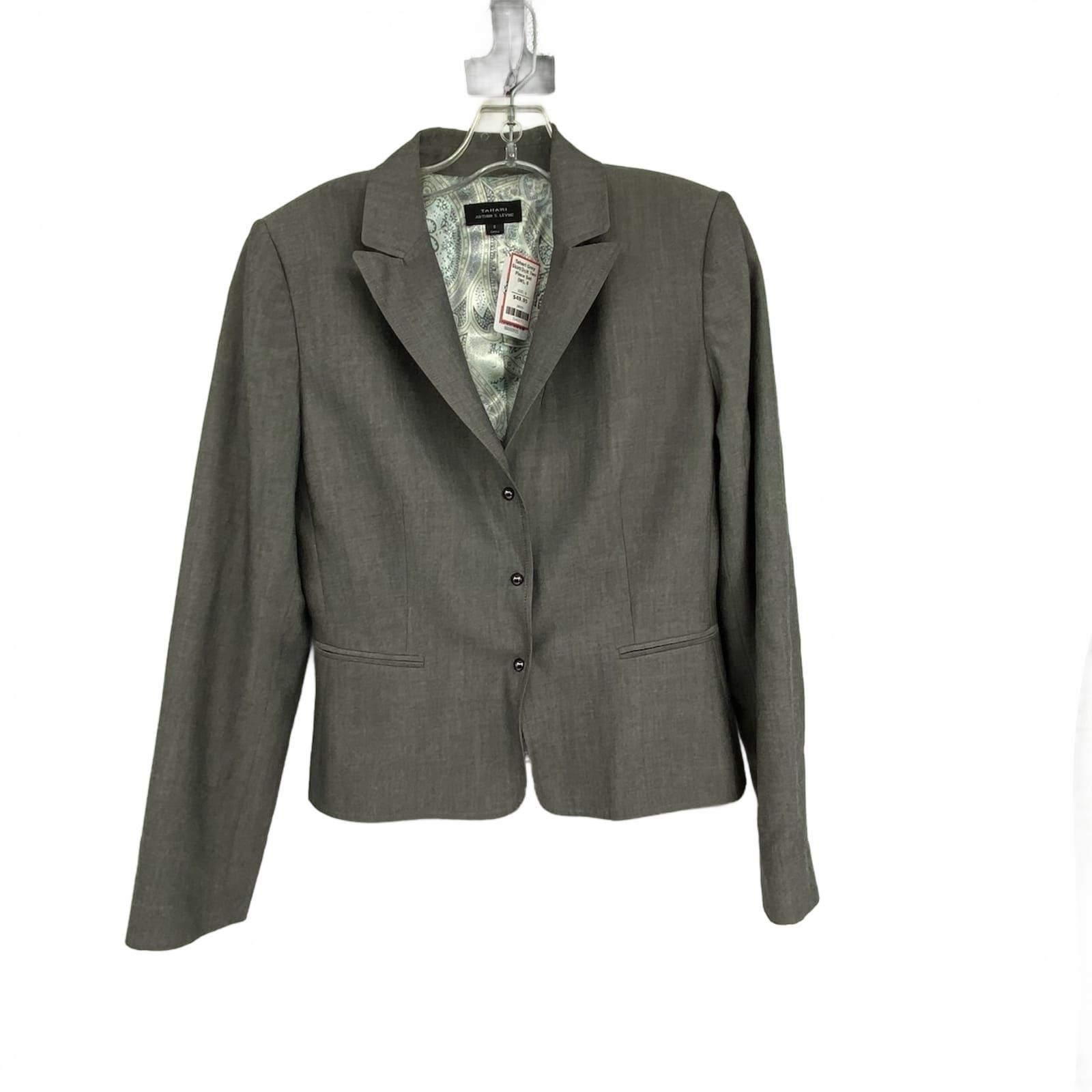 Tahari Gray Rayon-Polyester Skirt Suit Blazer