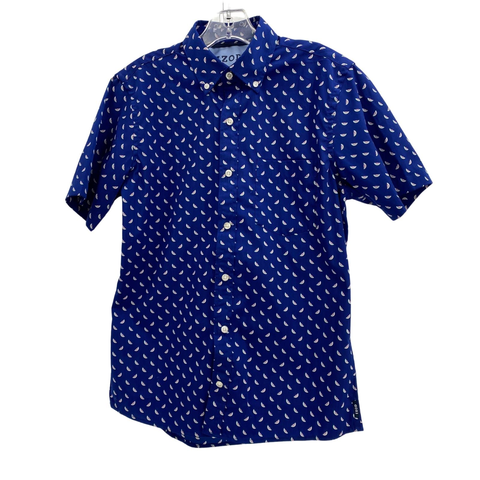 Izod Blue Short Sleeve Casual Button-Up Shirt