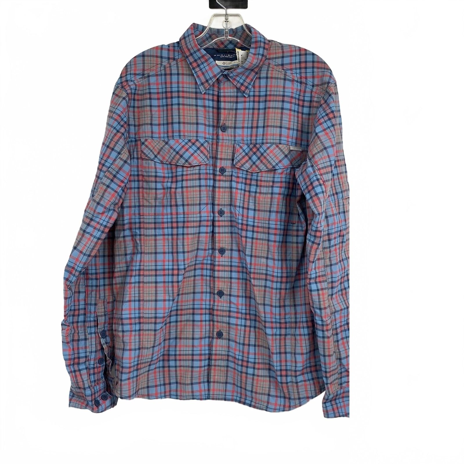 Columbia Red Blue Plaid Long Sleeve Button-Up Shirt