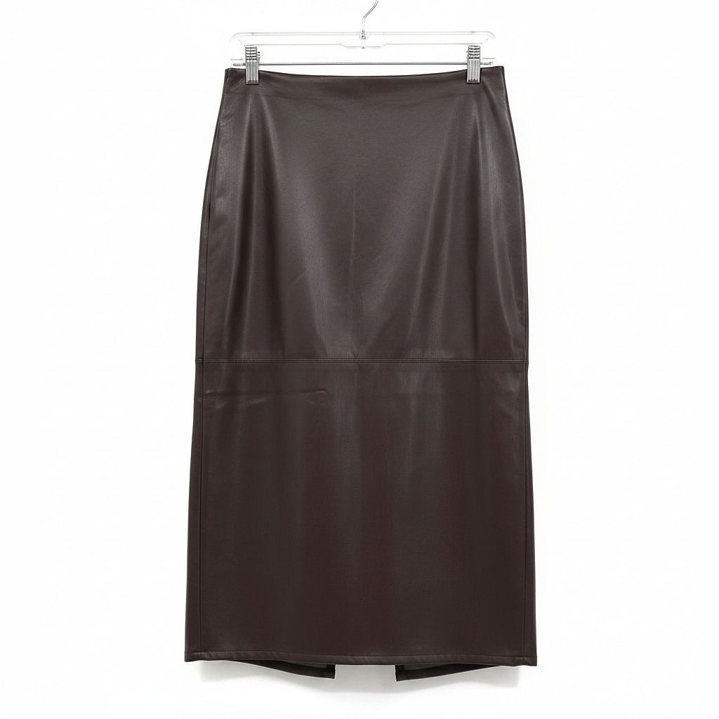 Good American Brown Faux Leather Pencil Midi Skirt