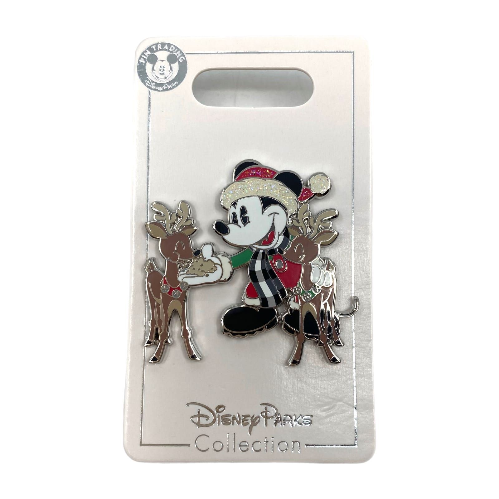 Disney Silver Mickey Mouse Reindeer Christmas Pin