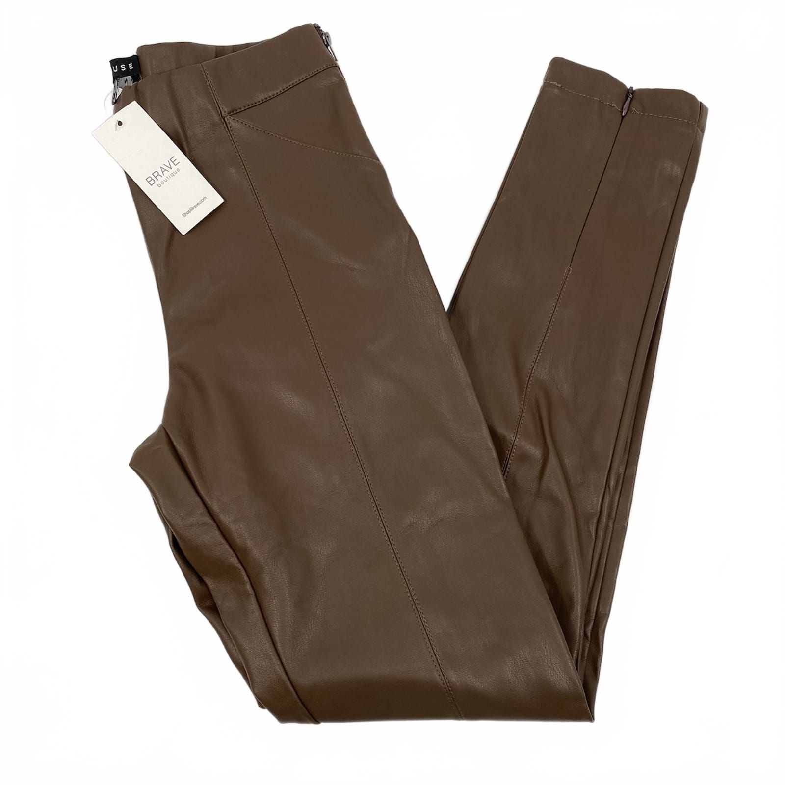 Miaou Muse Brown Faux Leather Zipper Ankle Pants